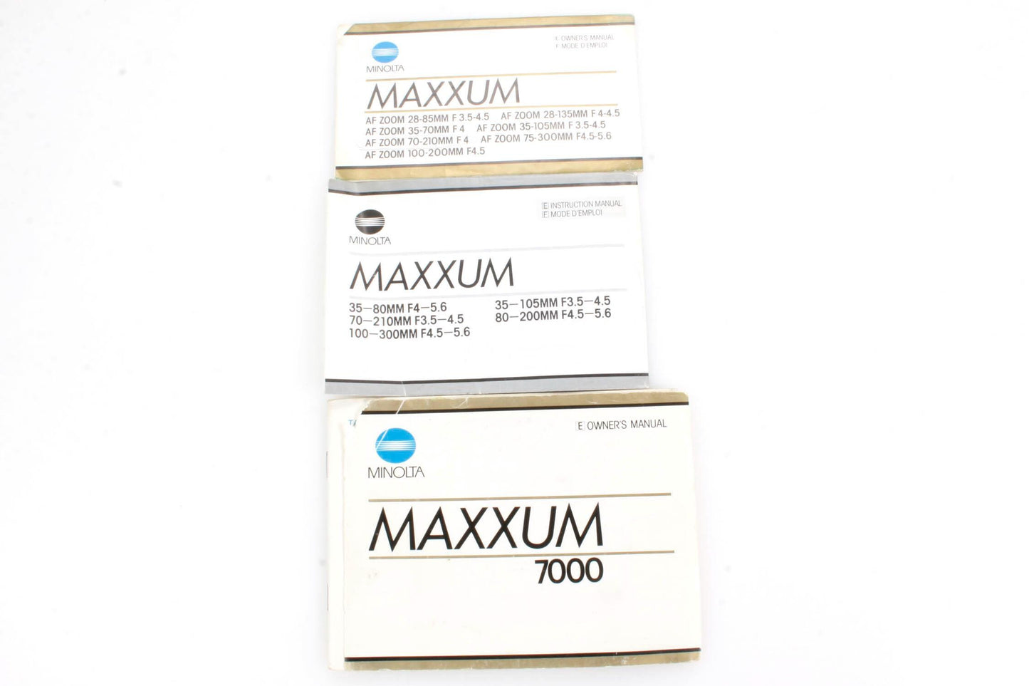 Minolta Maxxum 7000 Camera Manual and Lens Booklets