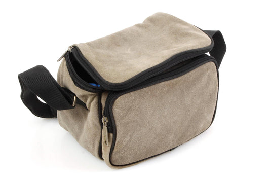 Vintage Camera Bag 1970s Gray Suede