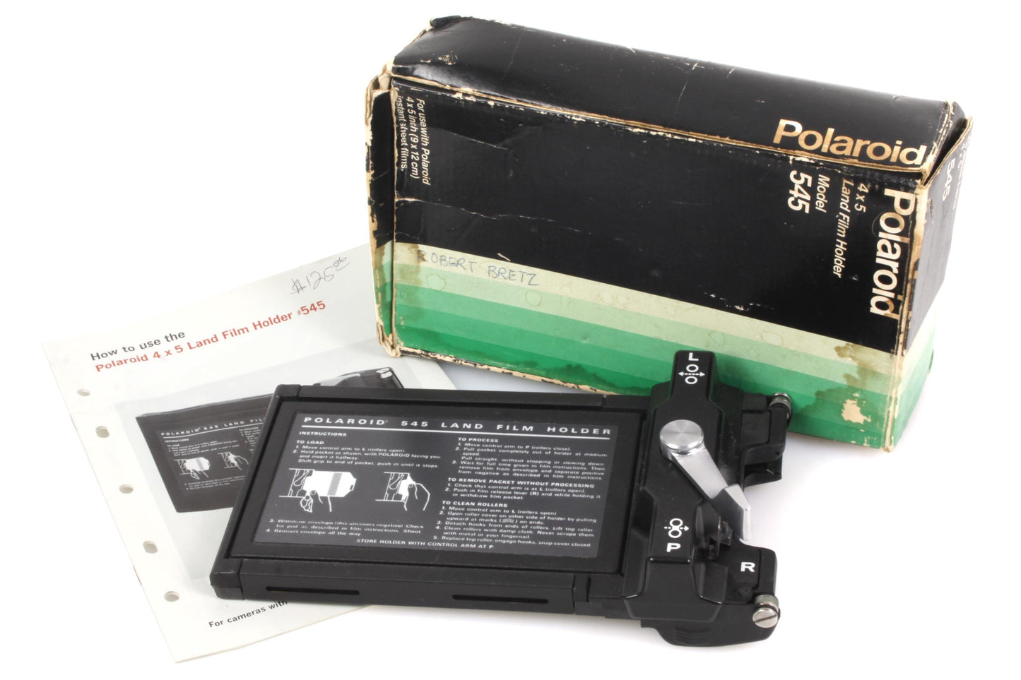 Polaroid 545 4x5 Land Film Holder Back w/ Box & Manual