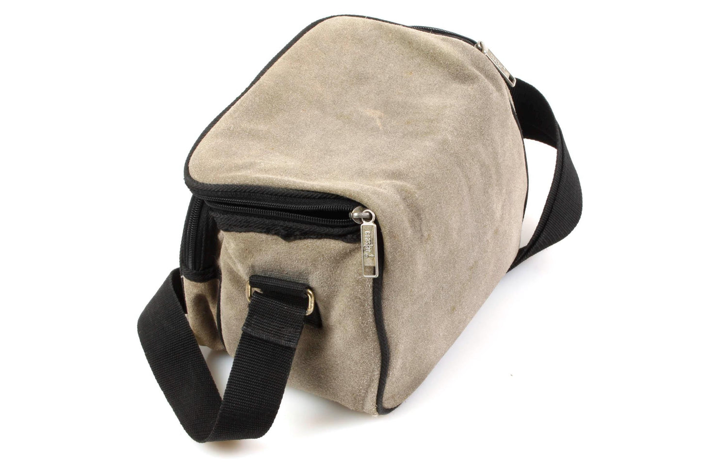 Vintage Camera Bag 1970s Gray Suede