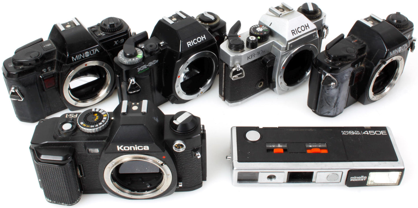 Vintage Minolta and Ricoh Camera Lot of 6 for Prop or Repair AS IS