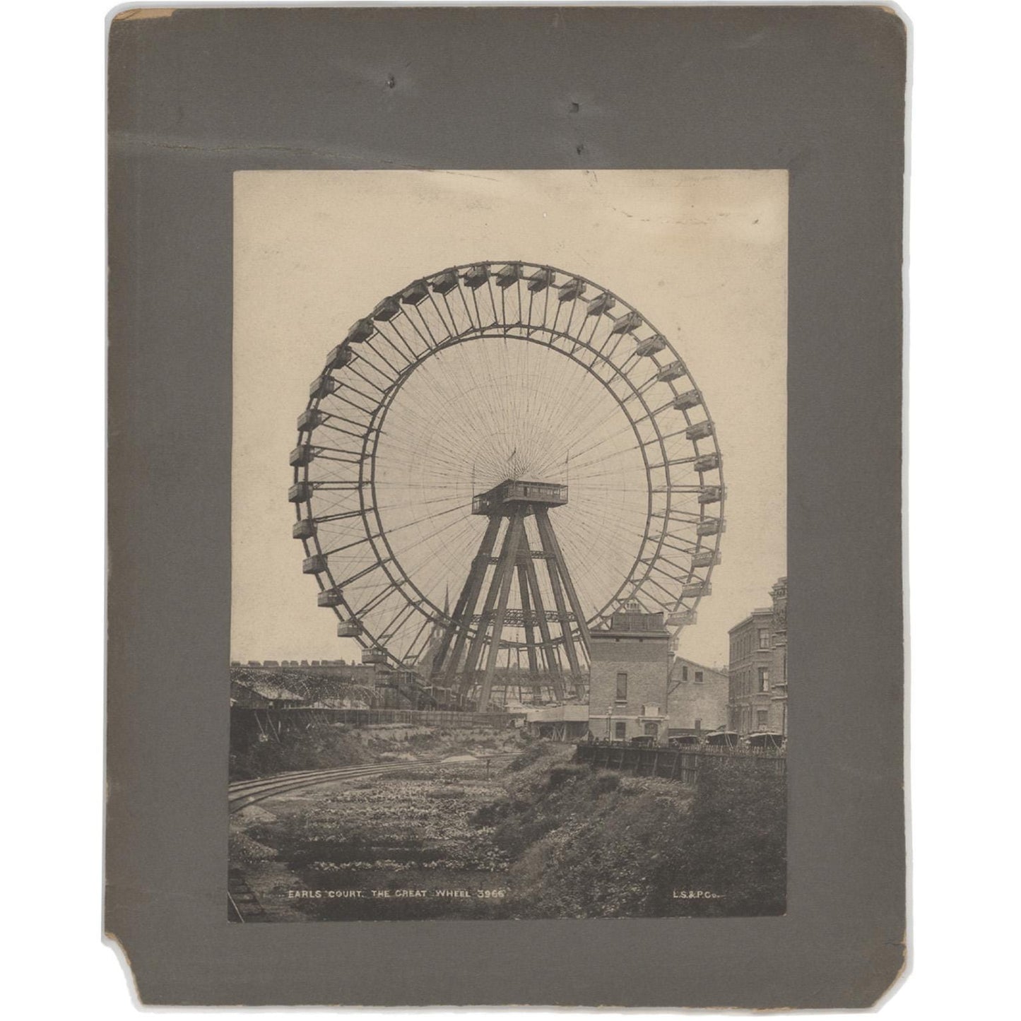 Antique Albumen Photograph of The Great Wheel, Earls Court London Historic Fairground Ferris Wheel