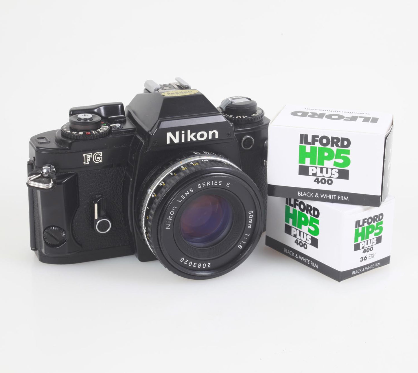 Nikon FG Student Film Camera Bundle w/50mm Lens, 2 Rolls of Ilford HP5 35mm Film