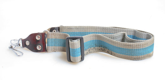 CAMERA STRAP 1960S , WIDE, GREY AND BLUE