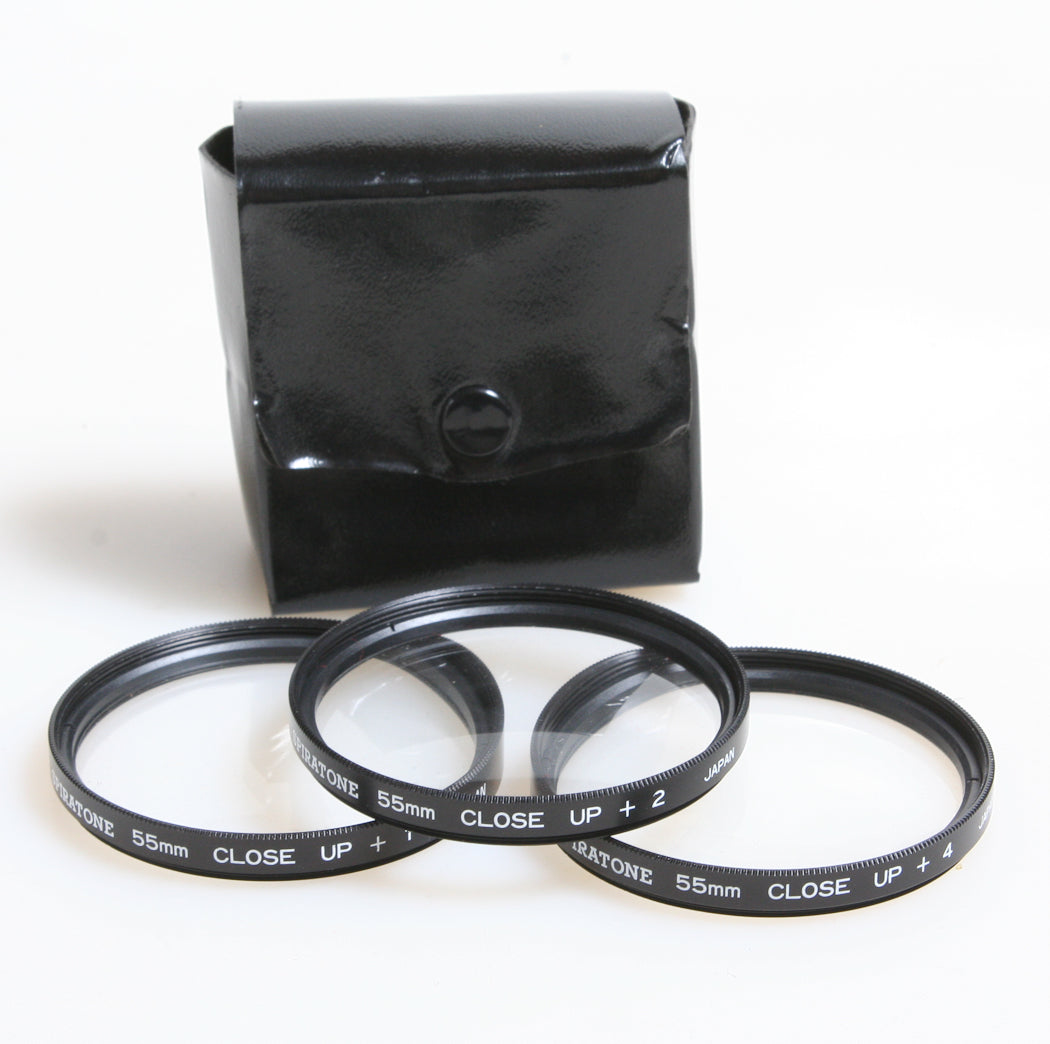 SPIRATONE 55MM CLOSE UP FILTER SET W/CASE, +1, +2, +4