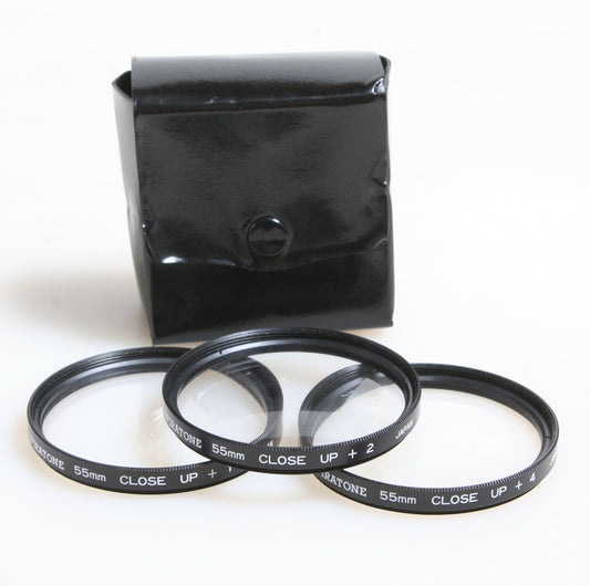 SPIRATONE 55MM CLOSE UP FILTER SET W/CASE, +1, +2, +4