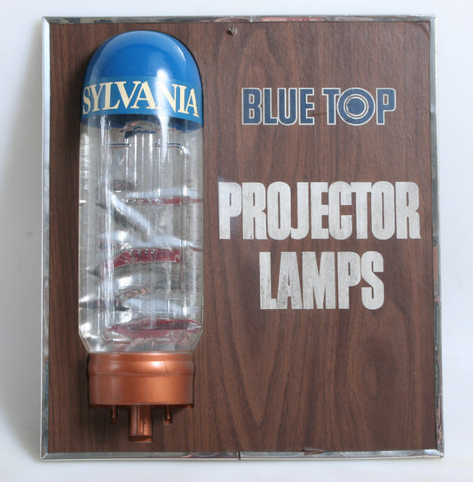 PHOTOGRAPHICA, SYLVANIA BLUE TOP PROJECTOR LAMP SIGN, VINTAGE ORIGINAL