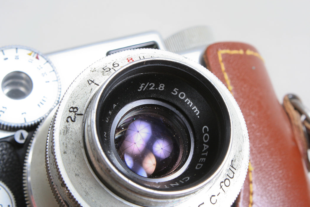 AGRUS C-FOUR 35MM FILM RANGEFINDER CAMERA, LEATHER CASE, STRAP, AND LIGHT METER