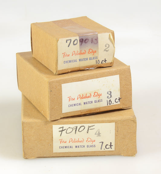FIRE POLISHED EDGE 2, 3 & 4 INCH, CHEMICAL WATCH GLASS, 3 BOXES