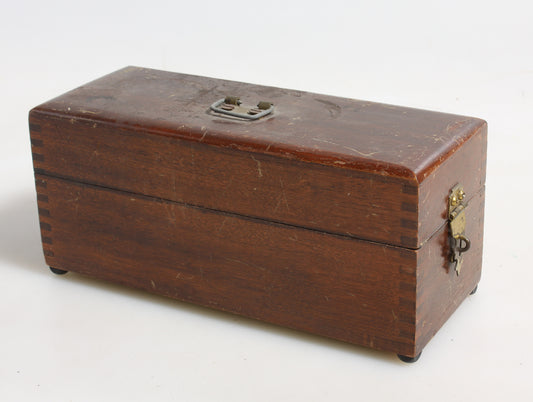 MEDIUM FORMAT SLIDE STORAGE BOX, VINTAGE, WOODEN WITH METAL CLAPS