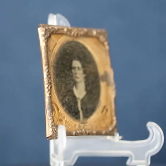 Vintage Tintype Lady In Brass Oval Mat