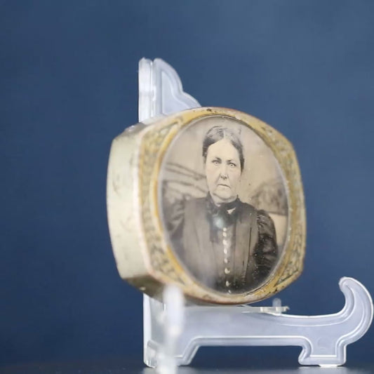 Vintage Tintype In Art Deco Circle Brass Frame