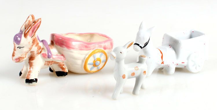 DONKEY CART PLANTER VINTAGE HAND PAINTED, SET OF 2