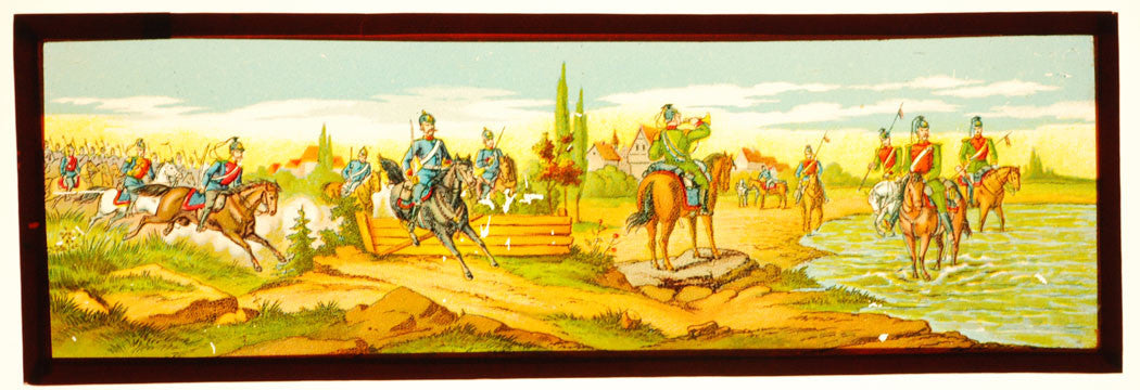 MAGIC LANTERN SLIDE, MILITARY SCENE. IMAGE ON GLASS.