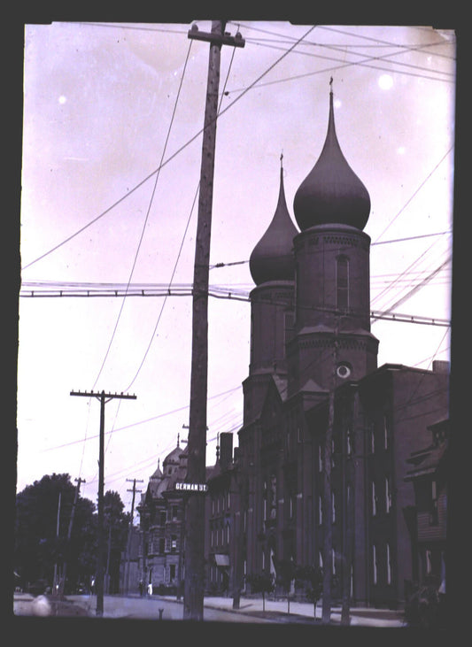 ONION DOMED CHURCH. 5X7 IN. GLASS PLATE NEGATIVE.