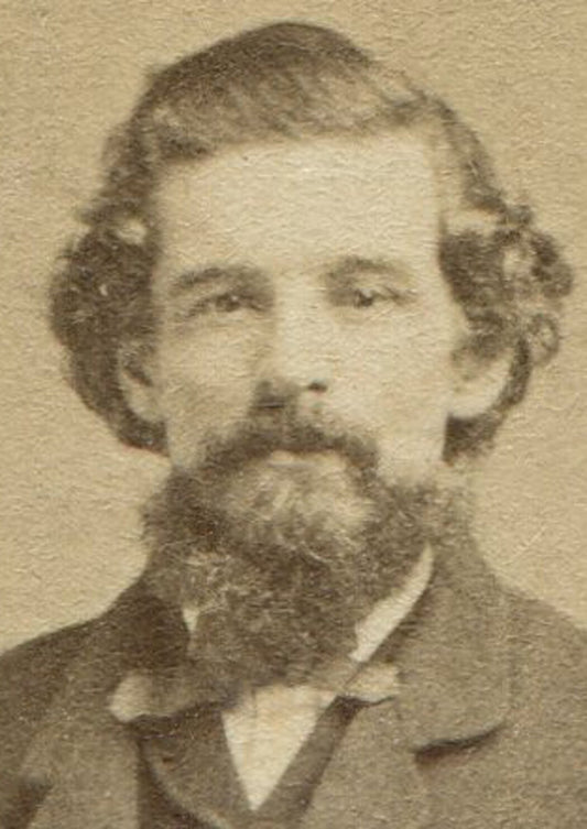 MAN WITH THICK HAIR AND BEARD, STANDING POSE HOLDING HAT. CDV. PORTSMOUTH, N.H.