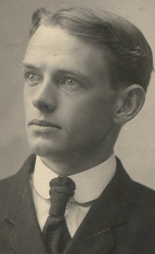 Vintage silver print portrait, startled man with pale eyes, circa 1890, 8x6