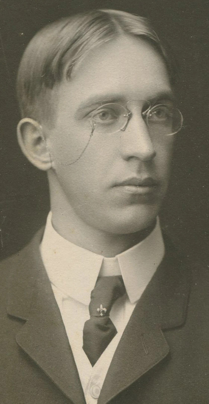 Vintage 19th Century Photo: Geek with Glasses on Nerd Chain Looped Around Ear,