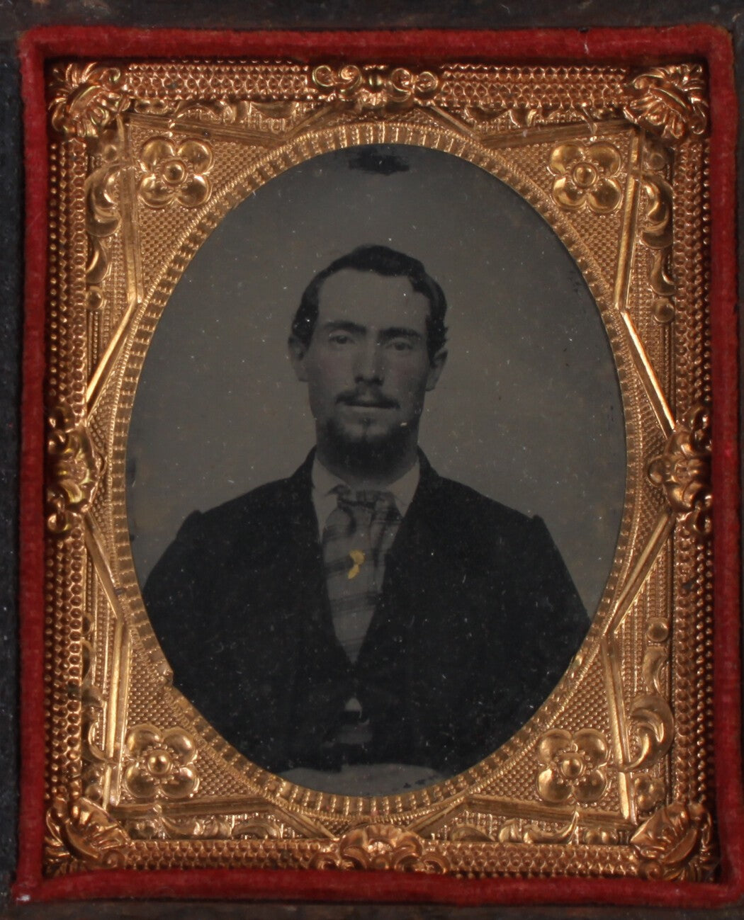 Vintage Tintype 9th Plate Portrait Photo - Handsome Man with Wavy Hair & Gilded