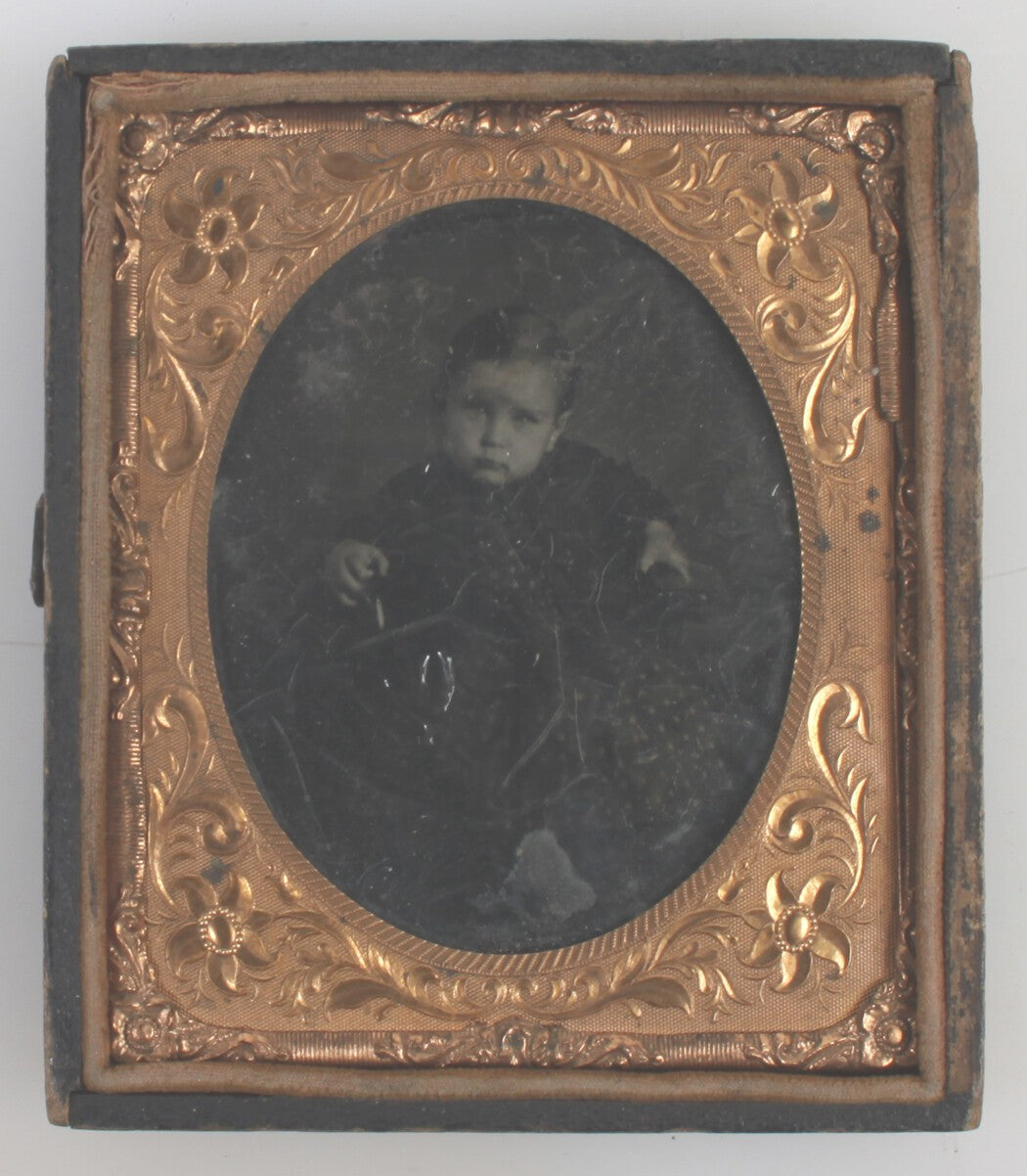 Vintage 6th-Plate Ambrotype Portrait in Half Case, Original 19th-Century Photo