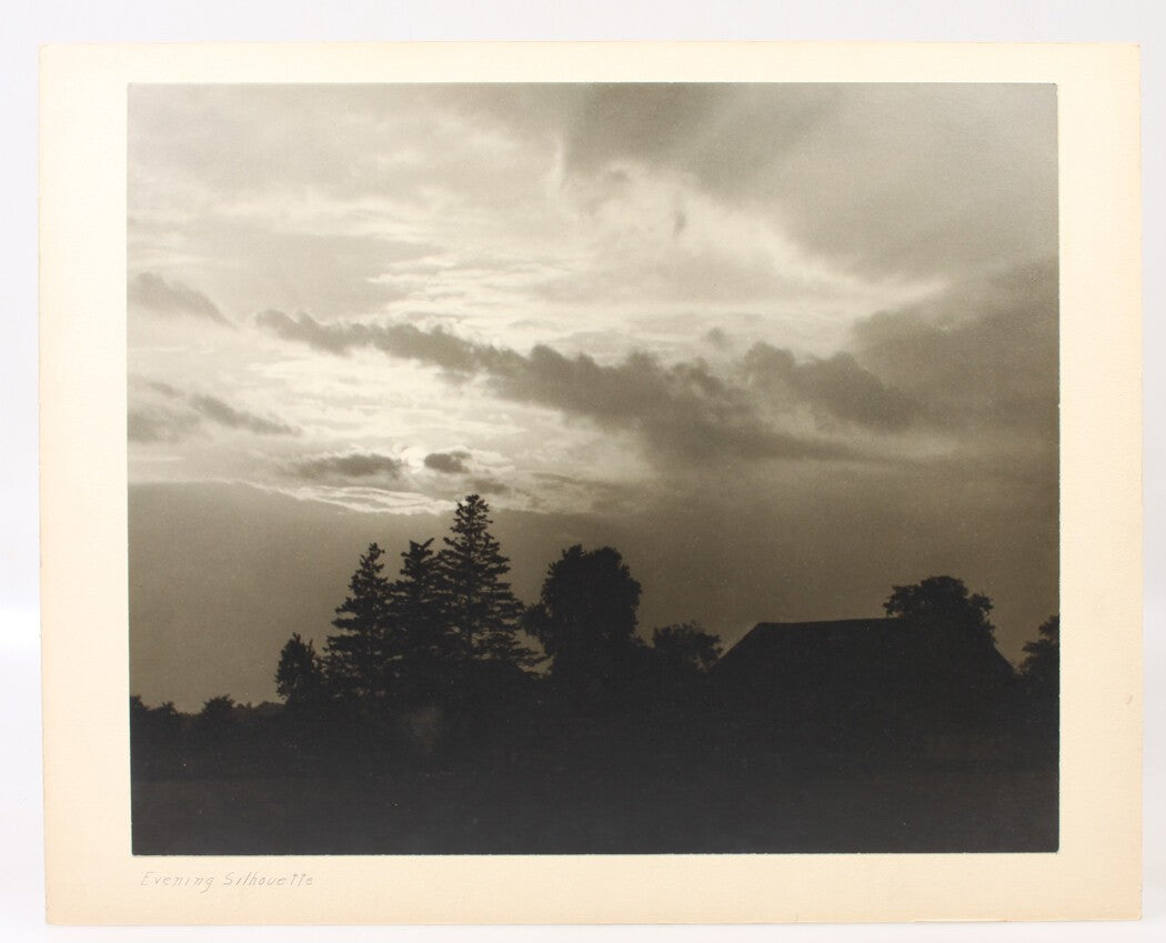 Evening Silhouette Country Setting 14x17 Silver Print Mounted 16x20 Vintage