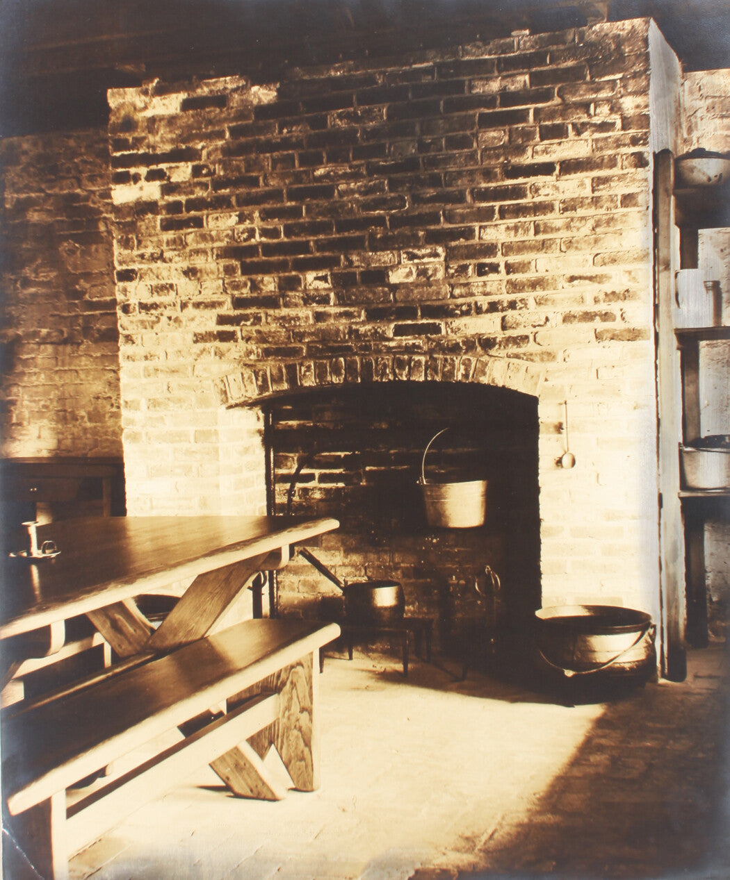 RUSTIC HEARTH KITCHEN.  17 X 14 INCH TONED SILVER PRINT.