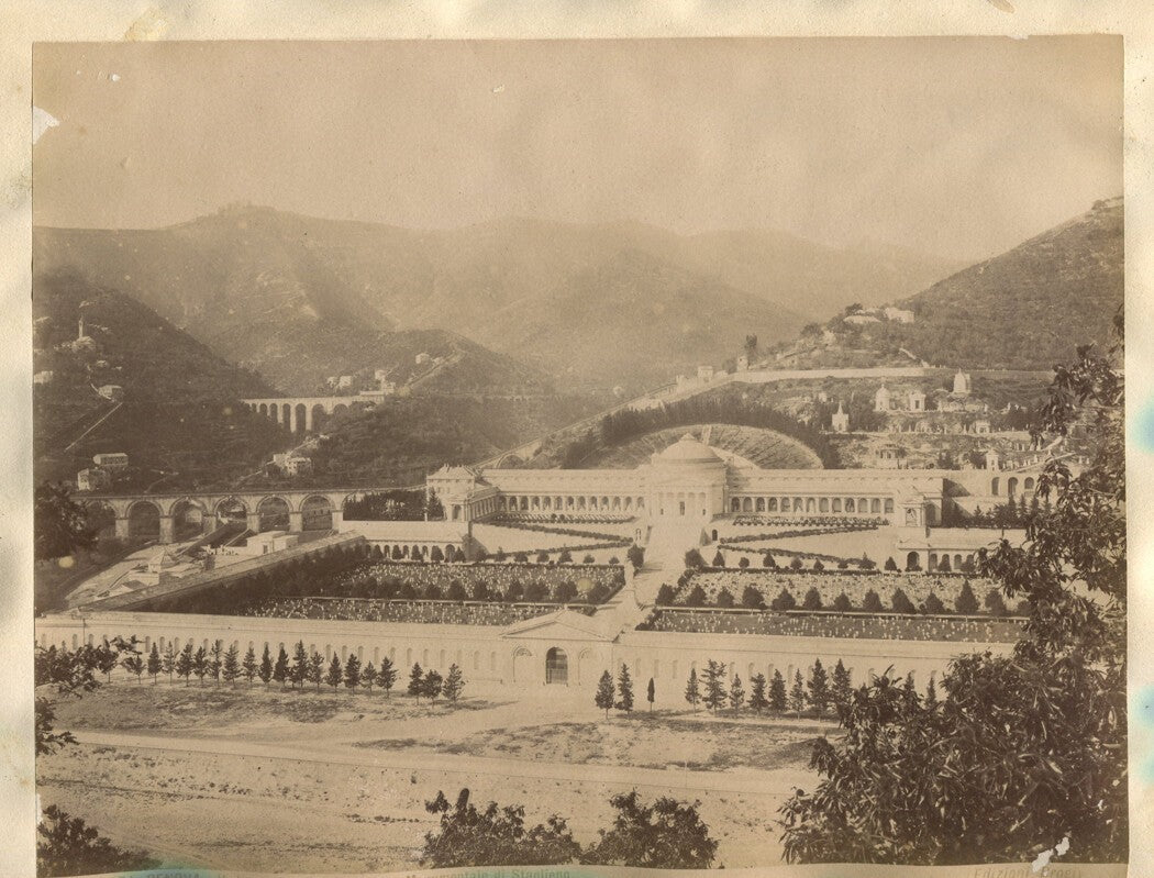 Vintage Campo Santo Genoa Italy Albumen Photo circa 1890, 8x10 image on 10x14