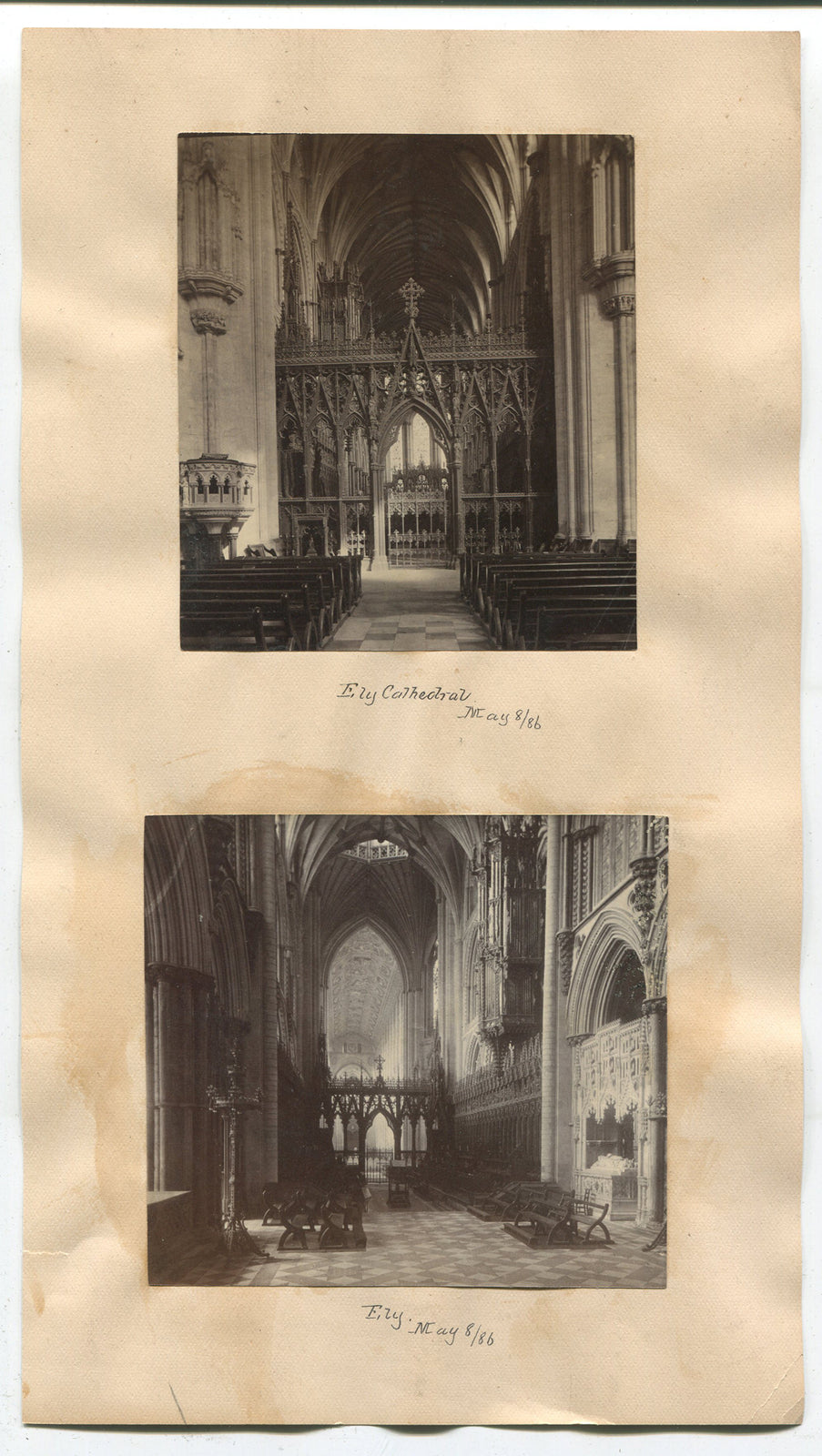 ELY CATHEDRAL, ENGLAND. INTERIOR. VINTAGE ALBUMENS MOUNTED ON PAGE. 5-8-98.
