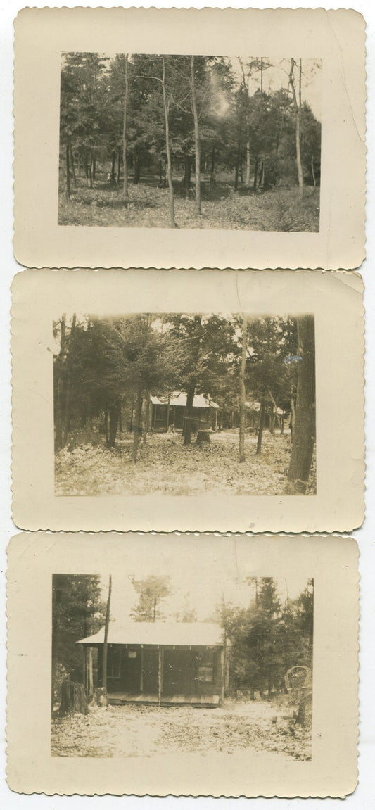 Vintage Log Cabin B&W Photo Set - 3x4 Rustic Architectural Wall Art, 3-Piece