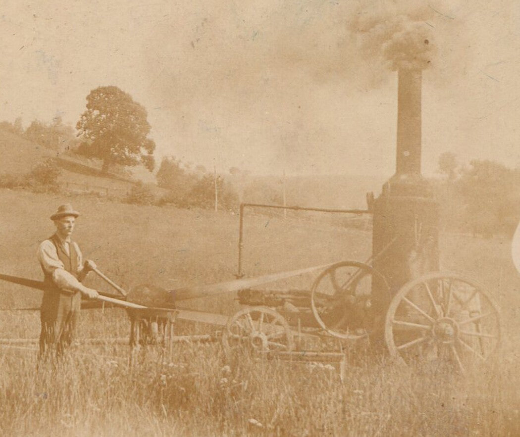 Vintage 1900s Steam-Powered Farm Machinery Photo - Original 4x6 Card, Farmer