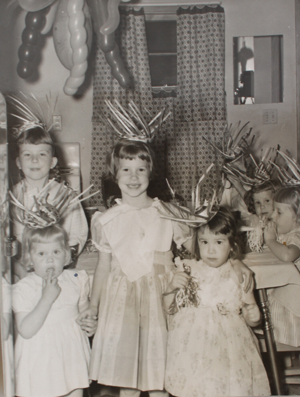 CHILDREN HAVING FUN, SNOW DAY AND BIRTHDAY. 7 SET B W PHOTOS. 1940s.