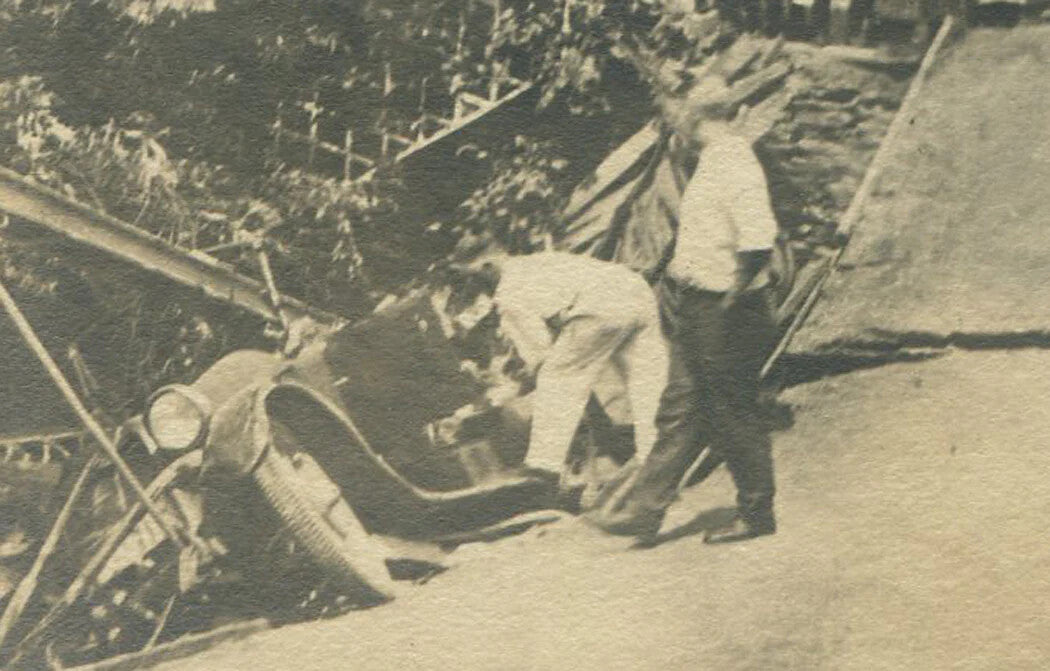 Vintage 1923 NY Car Wreck Photo - 2x4 Silver Print, Bridge Damage, Historic