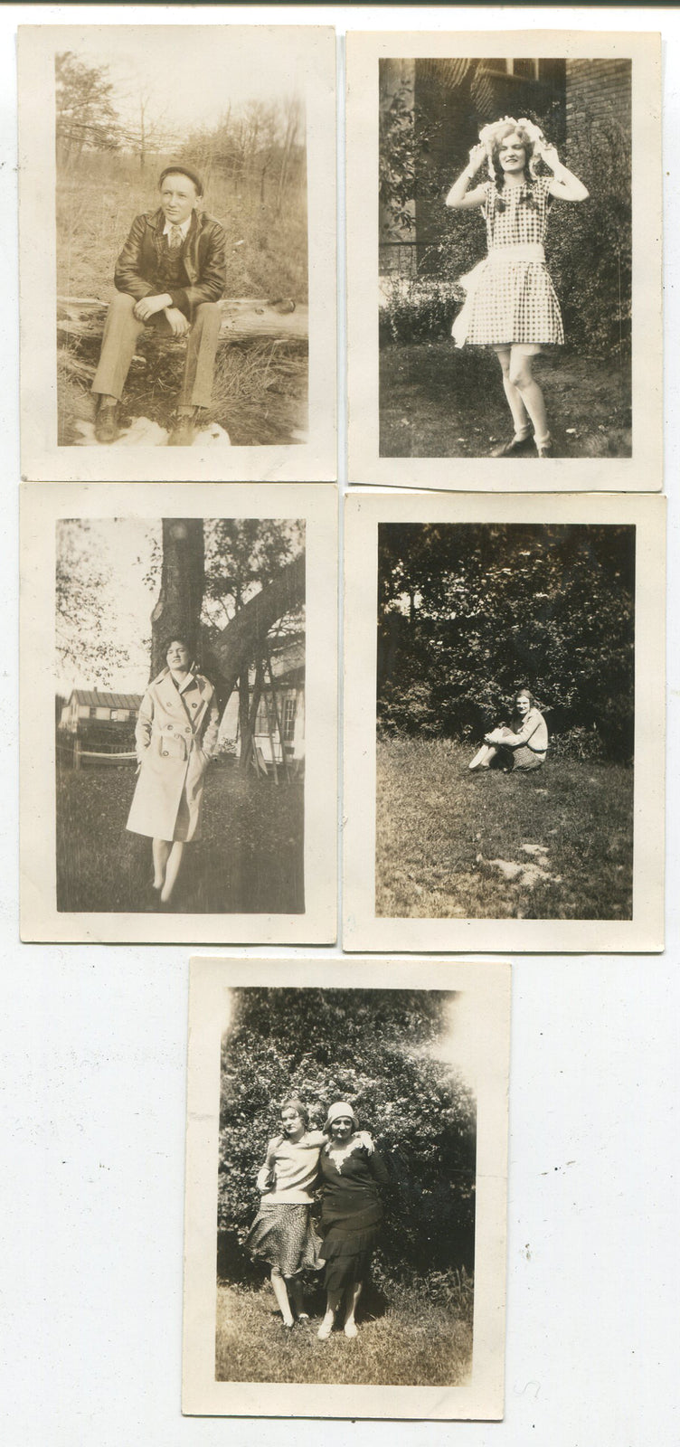 PEOPLE POSED IN NATURE. 5 SET B  W PHOTOS. 1930-50.