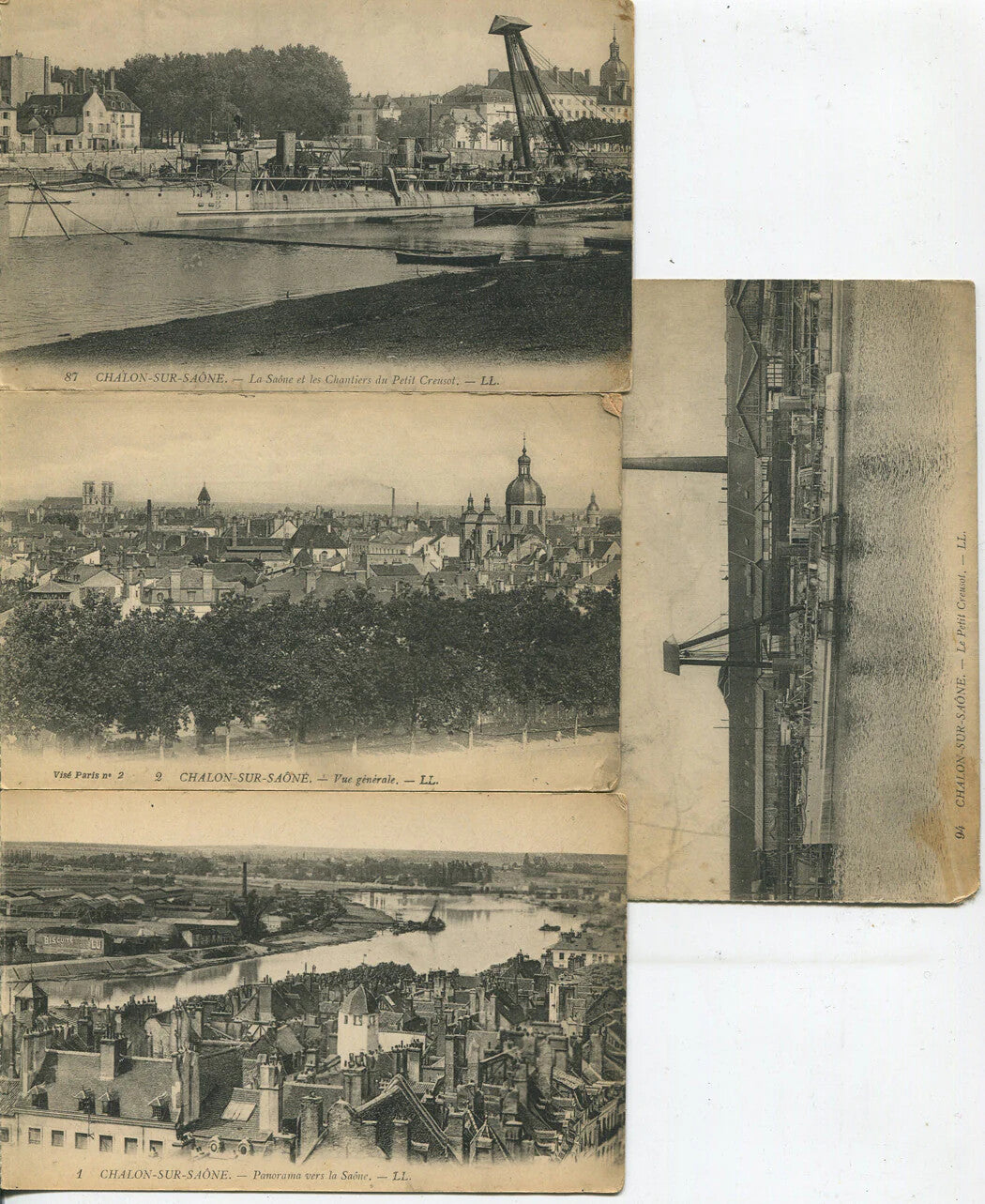 CHALON-SUR-SAONE, FRANCE. 4 SET LITHOGRAPH POST CARDS. VINTAGE.