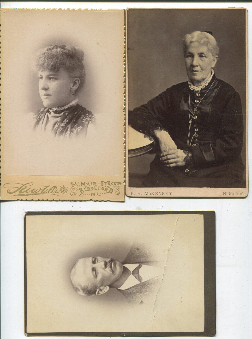 FAMILY FROM BIDDEFORD, ME. 3 SET CABINET CARDS.