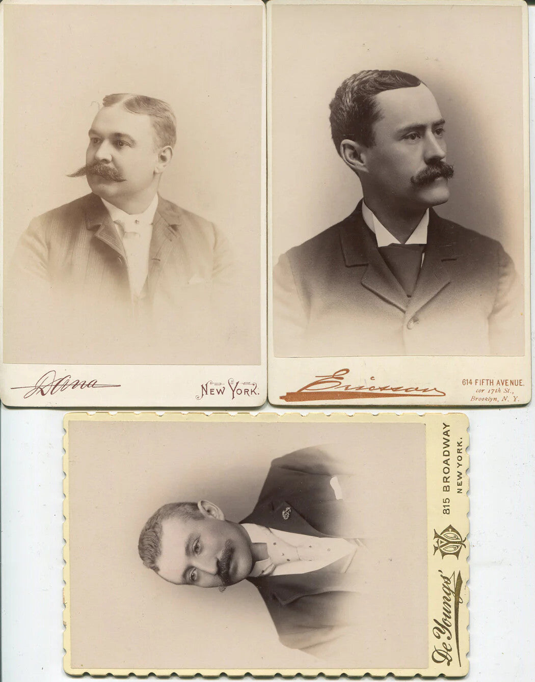 HANDSOME MEN WITH IMPRESSIVE MUSTACHES. 3 SET CABINET CARDS, N.Y.