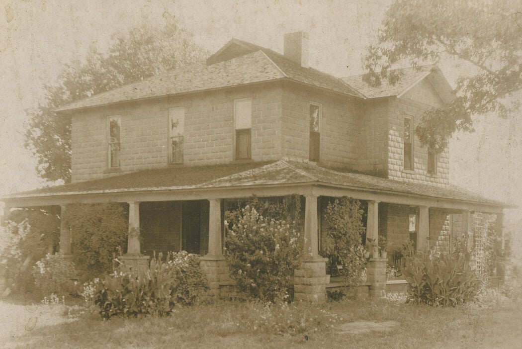 Vintage Photo: Architectural View of House with Wrap-Around Porch, B&W, circa