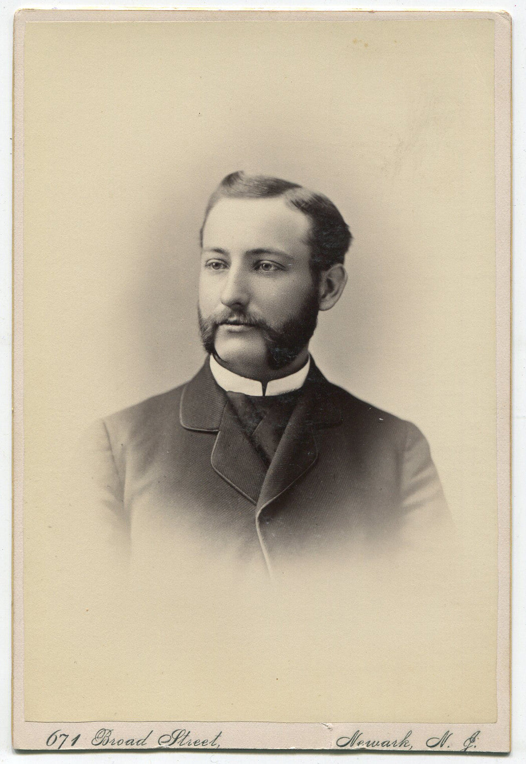MAN WITH VERY NICE BEARD, HIGH COLLAR SHIRT. CABINET CARD, NEWARK, N.J.