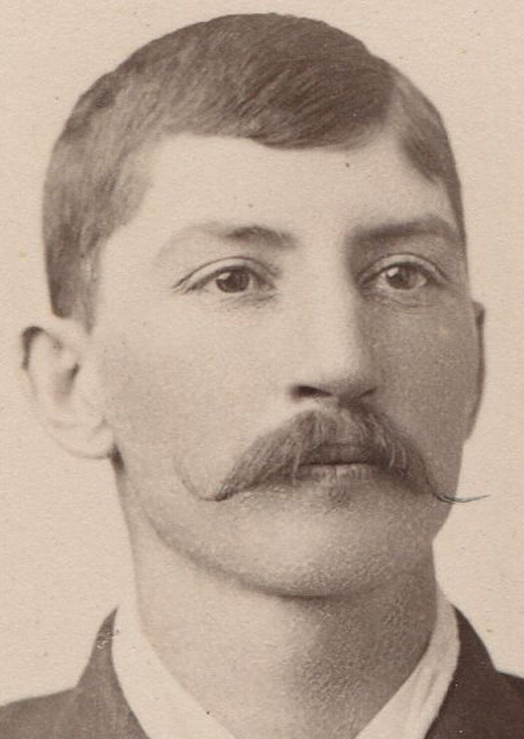Vintage Cabinet Card Photo: Man with Handlebar Mustache & Plaid Tie, Sheffield,