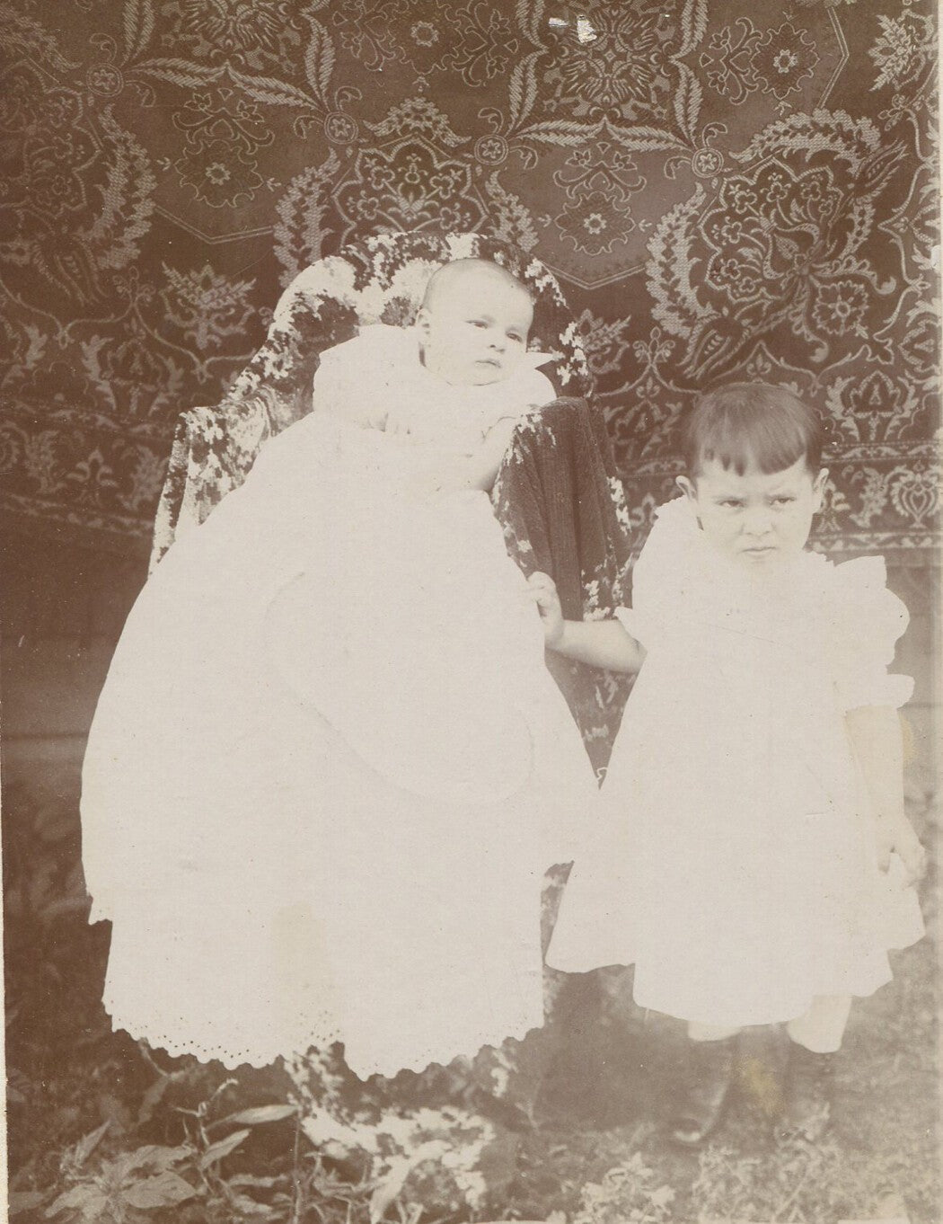 Rare Vintage Cabinet Card Photograph - Two Siblings Portrait, Early 20th Century