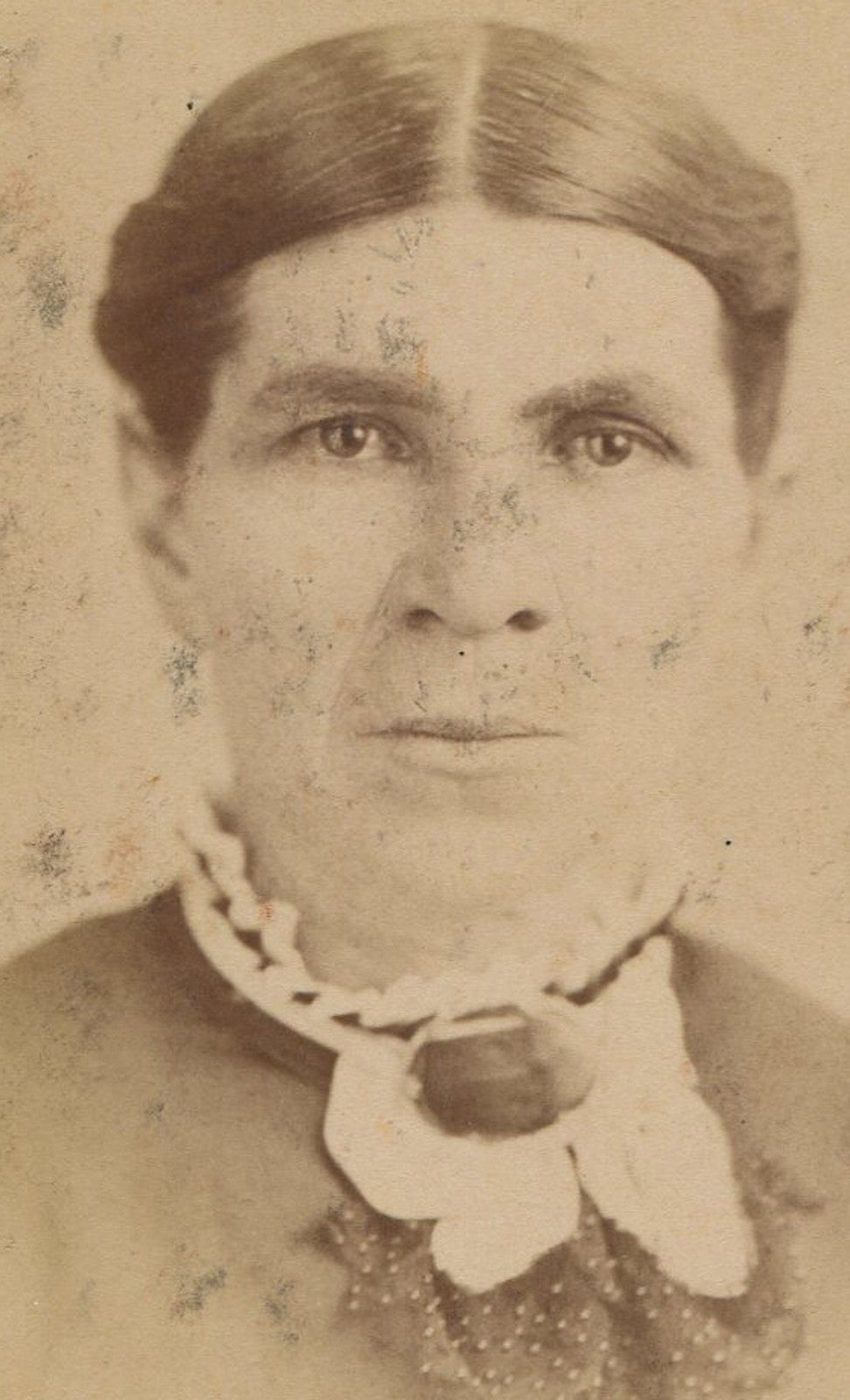 Vintage Cabinet Card Photo: Heavy Browed Woman with Pursed Lips, Tompkinsville,