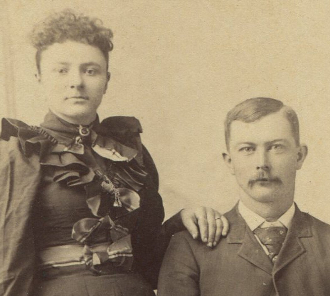 Vintage Cabinet Card Photograph: Guilty-Looking Man with Affectionate Woman,