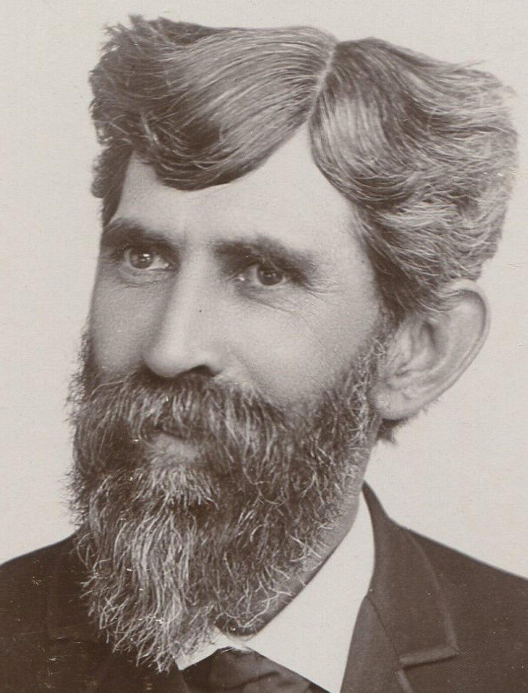 MAN, FLAT HAIR TOP, THICK BEARD, BIG EARS. SAD. CABINET CARD. PATTERSON, N.J.