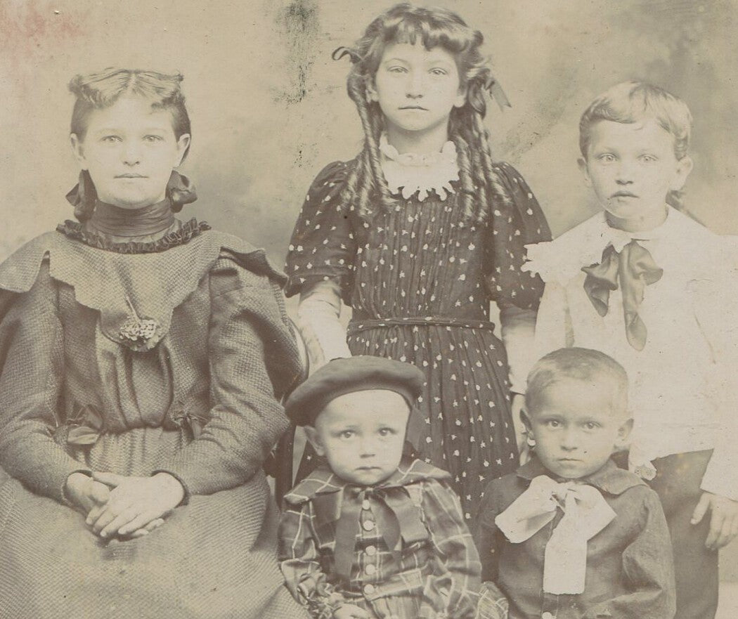 Rare Vintage Cabinet Card Photo: Five Siblings Portrait, Original Photo, Visible