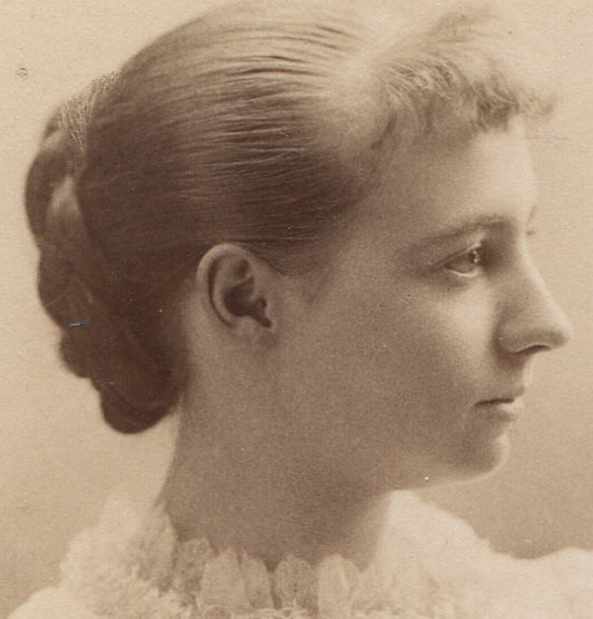 Vintage profile portrait with lace collar, cabinet card from Buffalo, NY,