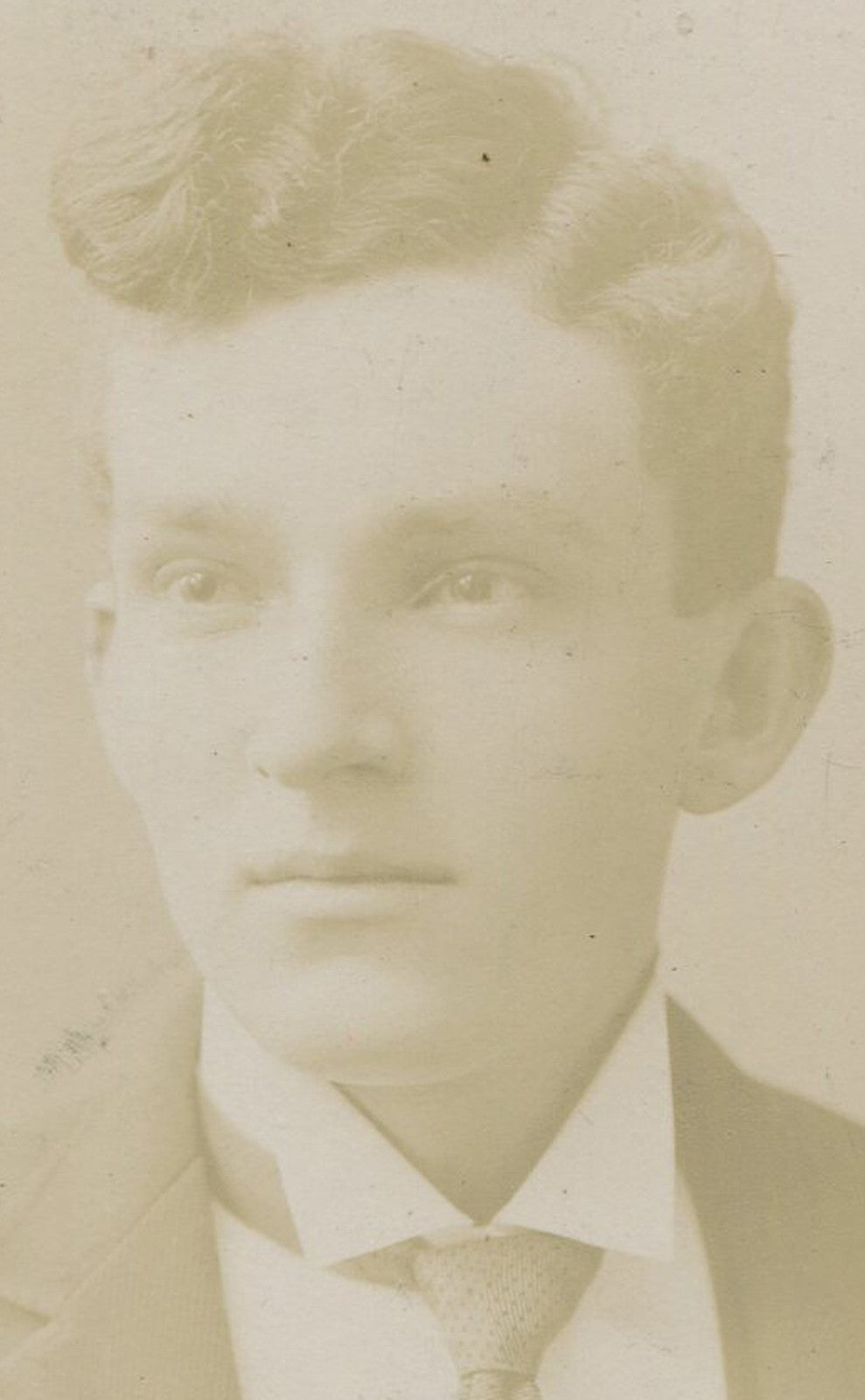 Vintage cabinet card portrait: young man with pompadour, Wellsville OH, early