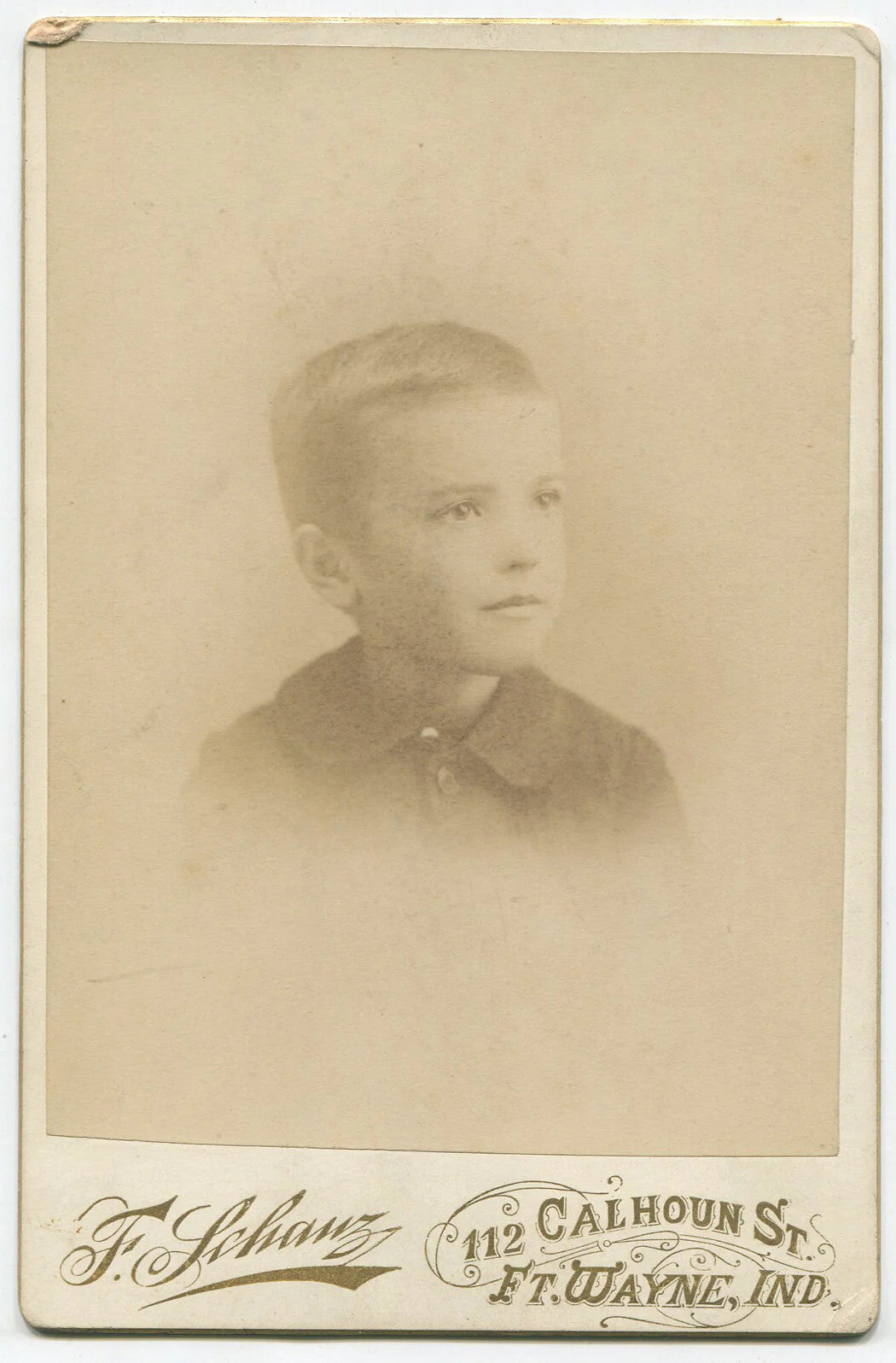 Vintage Cabinet Card Portrait - Sweet Boy, Fort Wayne IN - Original Studio