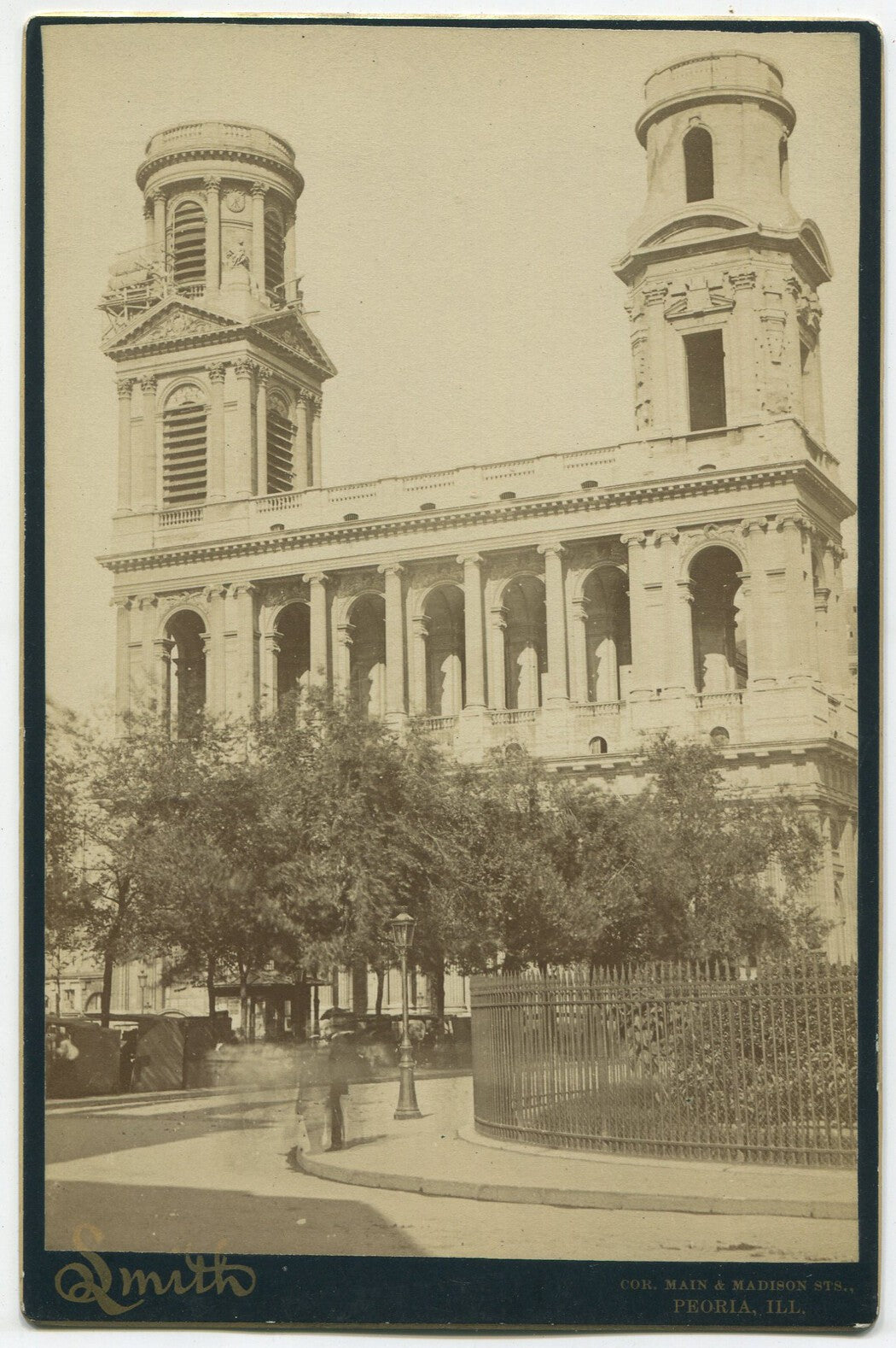 Vintage cabinet card: St Sulpice Church, Paris - Vintage photo, historic Paris