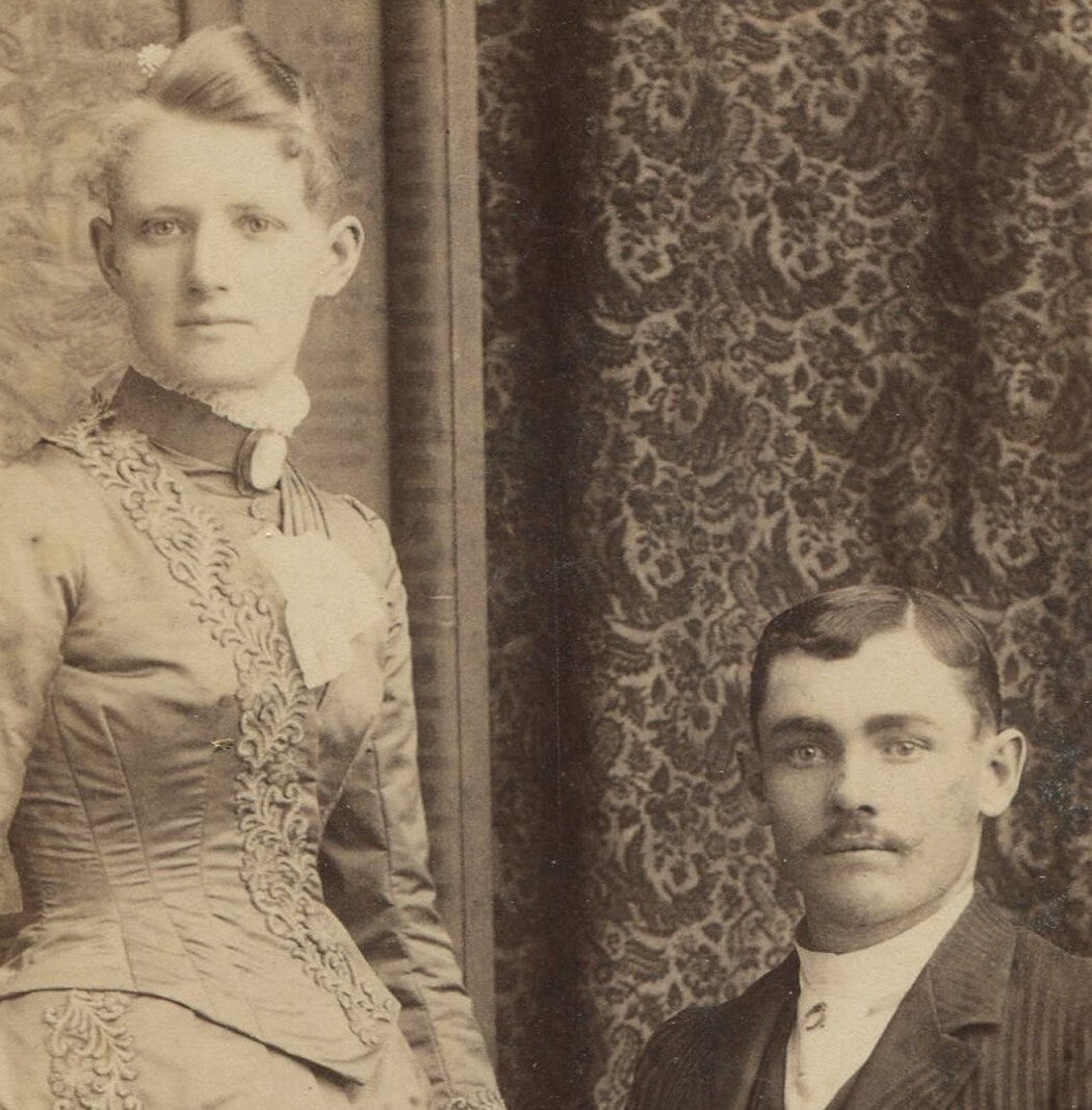 Vintage Cabinet Card Portrait: Handsome Man & Fair-Haired Woman, Original Studio