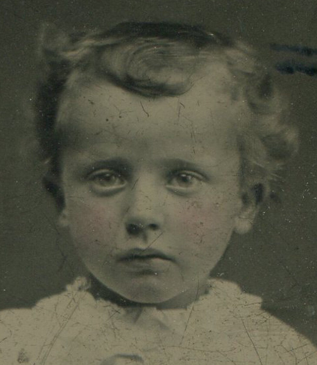 Tintype of Young Boy in Short Pants Patterned Socks 3.5x2.5 Vintage
